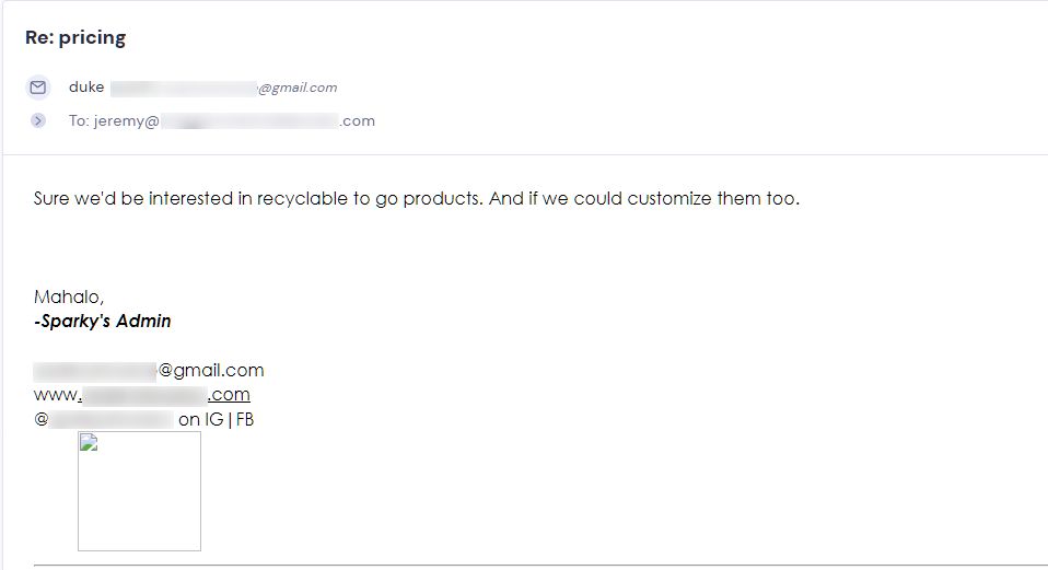 Retailer reply from CMJJ Gourmet